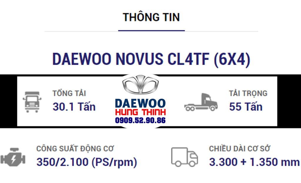 thông số chi tiết xe đầu kéo daewoo cl4tf